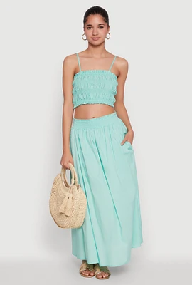 Womens Chic Maxi Circle Skirt with Smocked Waist,