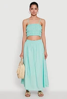 Womens Chic Maxi Circle Skirt with Smocked Waist,