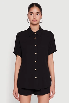 Womens Short Sleeve Button Front Shirt,