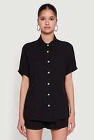 Womens Short Sleeve Button Front Shirt, M