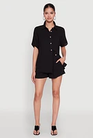 Womens Short Sleeve Button Front Shirt, M