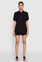 Womens Short Sleeve Button Front Shirt,