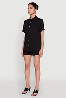 Womens Short Sleeve Button Front Shirt, M