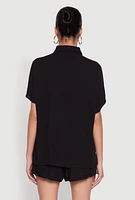 Womens Short Sleeve Button Front Shirt, M