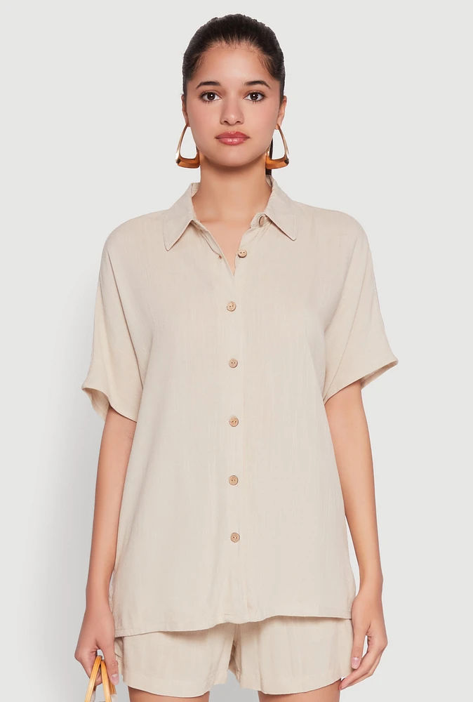 Womens Short Sleeve Button Front Shirt,