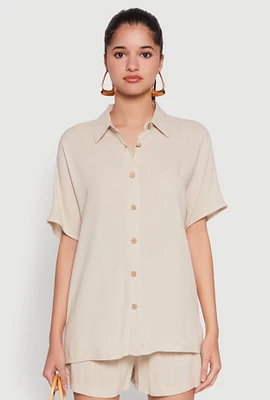 Womens Short Sleeve Button Front Shirt,