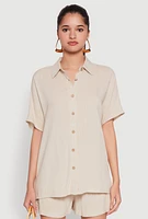 Womens Short Sleeve Button Front Shirt,