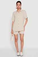 Womens Short Sleeve Button Front Shirt,
