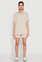 Womens Short Sleeve Button Front Shirt,
