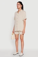 Womens Short Sleeve Button Front Shirt,