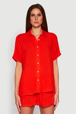 Womens Short Sleeve Button Front Shirt,