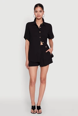 Womens Elastic Waist Shorts, Black,