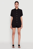 Womens Elastic Waist Shorts, Black,