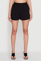 Womens Elastic Waist Shorts, Black,