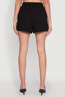Womens Elastic Waist Shorts, Black,