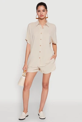 Womens Elastic Waist Shorts, Khaki,