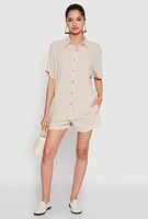 Womens Elastic Waist Shorts, Khaki,