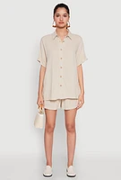Womens Elastic Waist Shorts, Khaki,