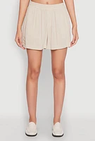 Womens Elastic Waist Shorts, Khaki,
