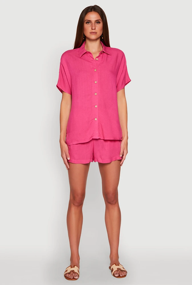 Womens Elastic Waist Shorts, Pink, Size XL