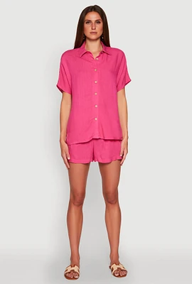 Womens Elastic Waist Shorts, Pink, Size XL