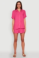 Womens Elastic Waist Shorts, Pink, Size L