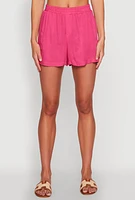 Womens Elastic Waist Shorts, Pink, Size XL
