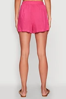 Womens Elastic Waist Shorts, Pink, Size XL