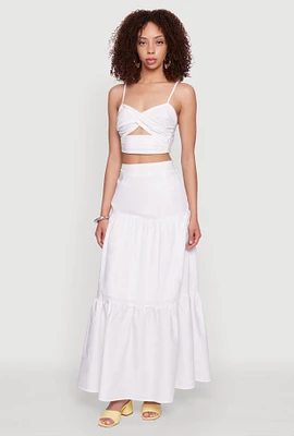 Womens Poplin High Waist Tiered Maxi Skirt, White, Size L