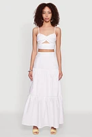 Womens Poplin High Waist Tiered Maxi Skirt, White, Size L