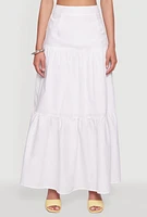 Womens Poplin High Waist Tiered Maxi Skirt, White, Size L