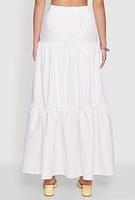 Womens Poplin High Waist Tiered Maxi Skirt, White, Size L