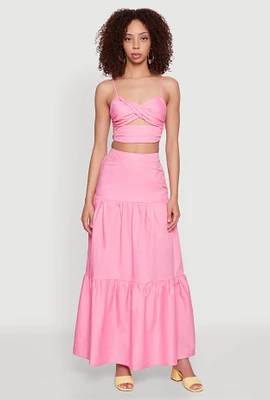 Womens Poplin High Waist Tiered Maxi Skirt,