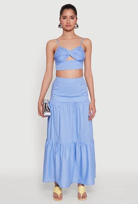 Womens Poplin High Waist Tiered Maxi Skirt,