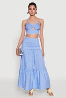 Womens Poplin High Waist Tiered Maxi Skirt,