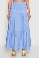 Womens Poplin High Waist Tiered Maxi Skirt,