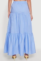 Womens Poplin High Waist Tiered Maxi Skirt,