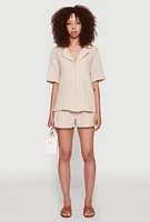 Womens Trendy Gauze Knit High Waisted Pull On Shorts with Pockets, S