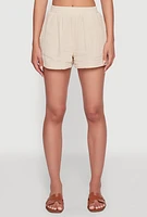 Womens Trendy Gauze Knit High Waisted Pull On Shorts with Pockets, S