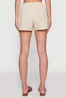 Womens Trendy Gauze Knit High Waisted Pull On Shorts with Pockets, S