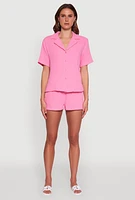 Womens Trendy Gauze Knit High Waisted Pull On Shorts with Pockets,