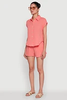 Womens Gauze Knit Button Front Shirt, Orange, Size S