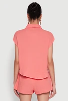 Womens Gauze Knit Button Front Shirt, Orange, Size S
