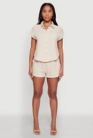 Womens Gauze Knit Button Front Shirt, Beige,