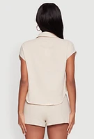 Womens Gauze Knit Button Front Shirt, Beige,
