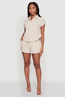 Womens Gauze Knit Drawstring Shorts, Khaki, Size M