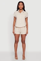 Womens Gauze Knit Drawstring Shorts, Khaki, Size M