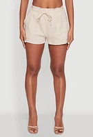 Womens Gauze Knit Drawstring Shorts, Khaki, Size M