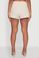Womens Gauze Knit Drawstring Shorts, Khaki, Size M