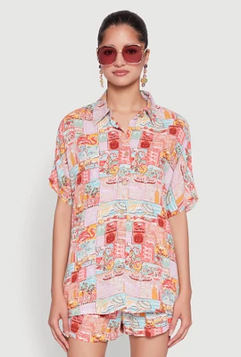 Womens Post Card Destination Print Shirt, Multi, Size L